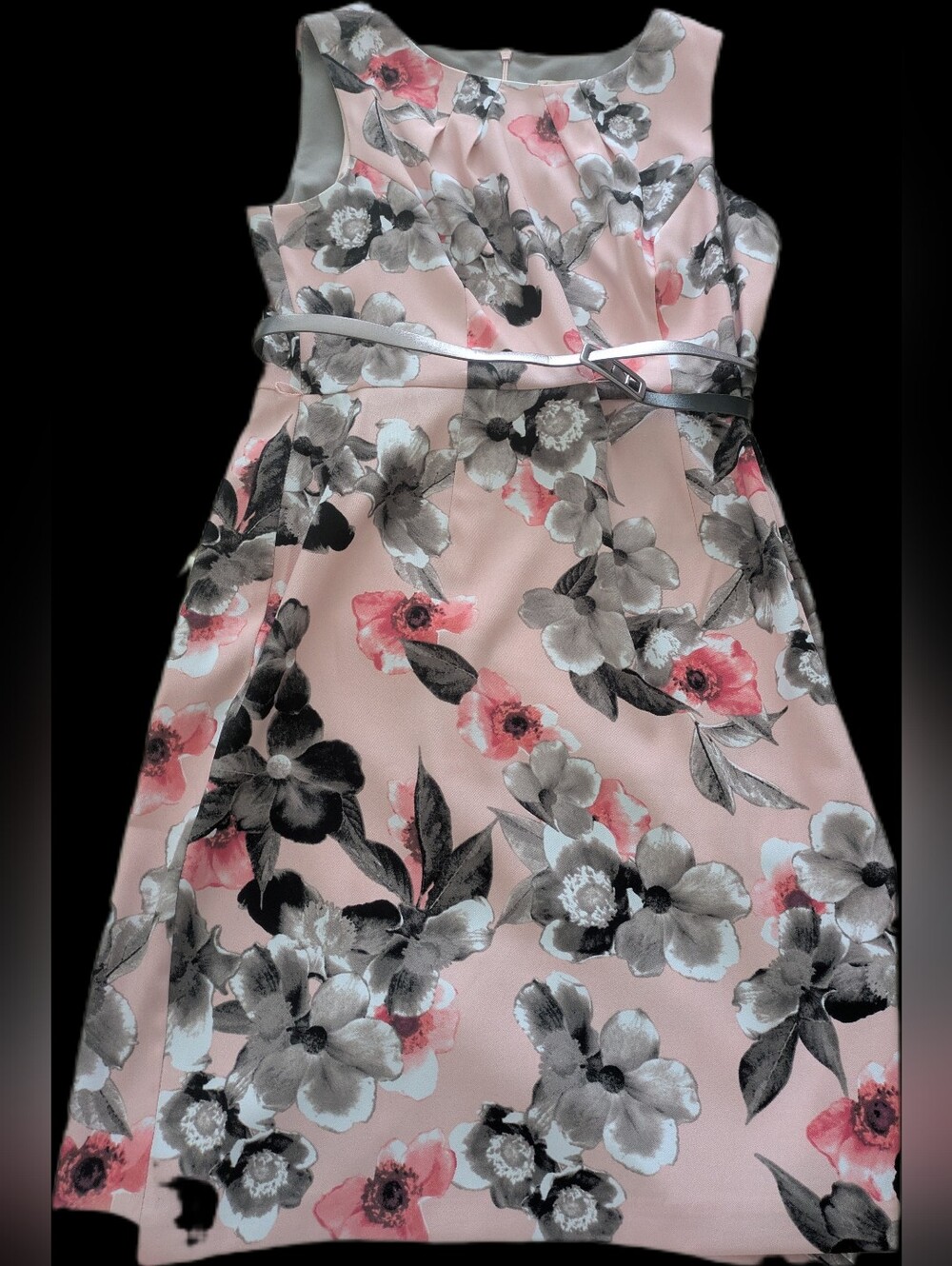 Floral Pink Sheath Dress with Belt Size 12P Christopher&Banks Sleeveless Pencil